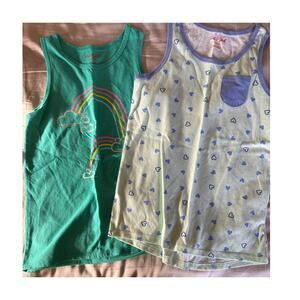 Cat & Jack teal rainbow and blue heart tanks size 7/8